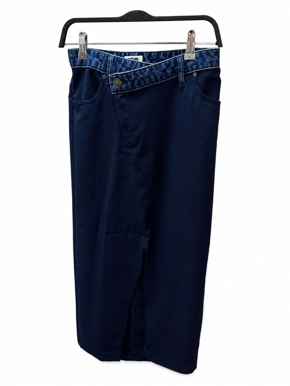 Classic Navy Pencil Skirt with Denim Waistband